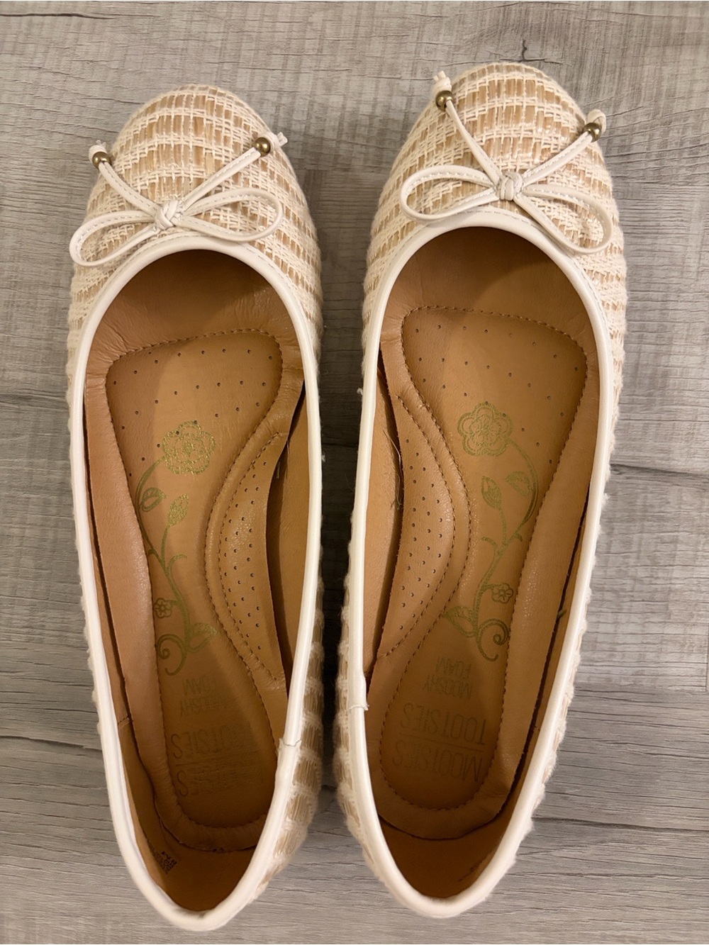 Cream Woven Ballet Flats with Bow